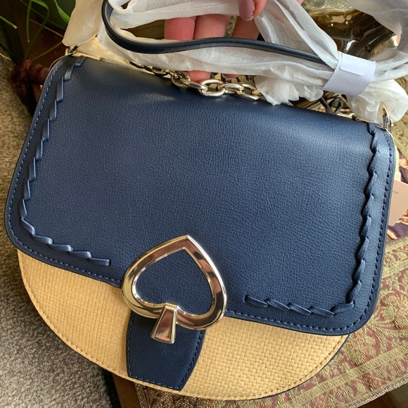 LIMITED EDITION🔥Authentic Kate Spade leather/straw woven turn lock flap Crosby - Picture 3 of 12